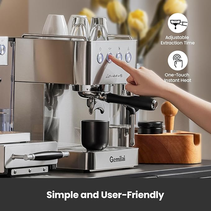 Espresso Machine, Gemilai Professional Espresso Maker with Milk Frother Steam Wand & 57OZ Water Tank,